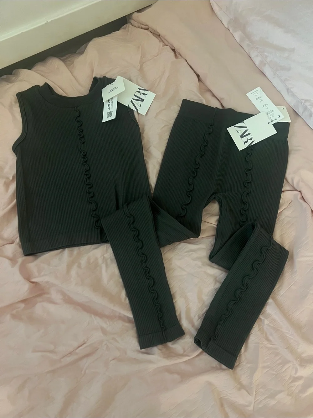 Zara Black Ribbed Tank & High-Waist Leggings Set